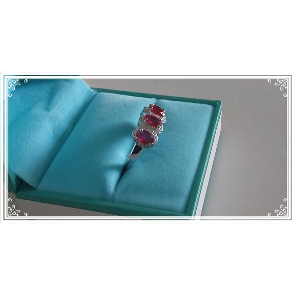 SALE~2.6 Carat Five Oval Ruby & White Sapphire Cocktail Ring Sz 8 - Picture 2 of 5